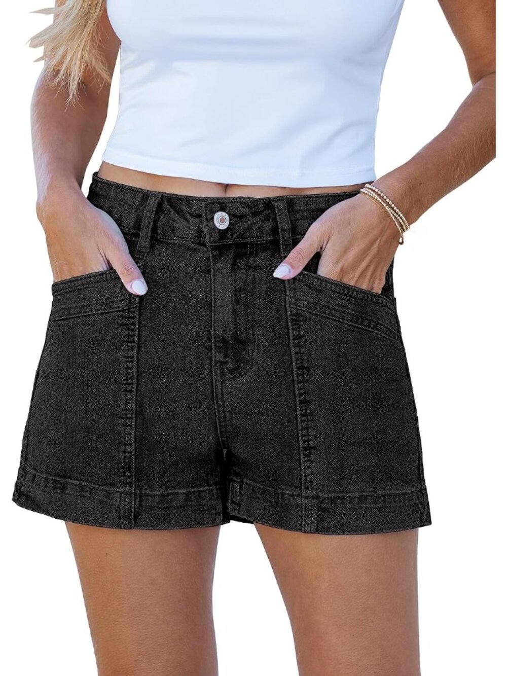 Women's Washed Black High Waisted Stretchy Denim Jort Stylish Shorts With Pocket